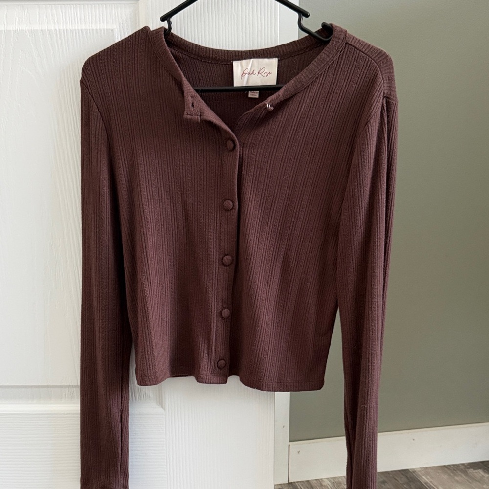 Pink Rose Women's Dark Brown Button-Down Shirt